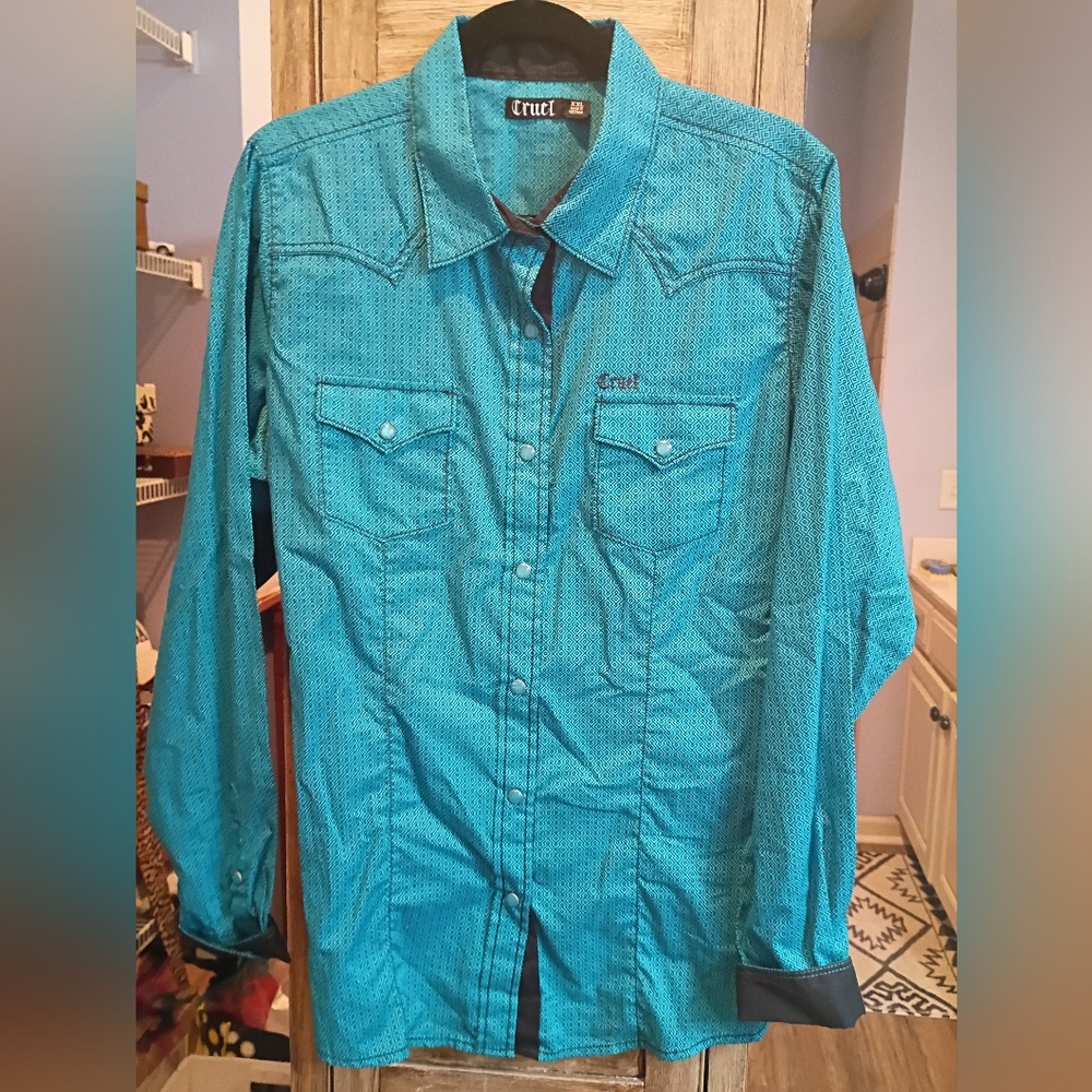 Cruel Girl Teal/Turquoise Western Shirt w/ Pearl Snaps